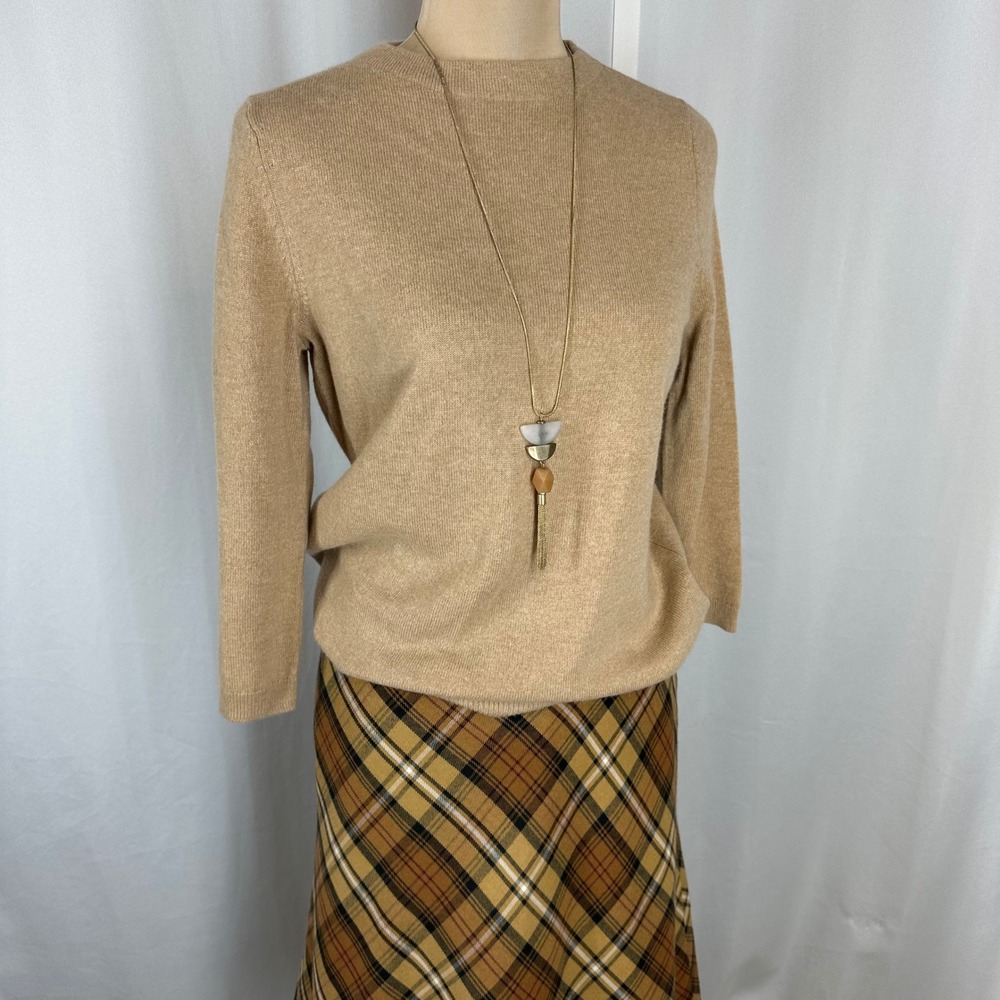 Talbots 100% Cashmere Camel Sweater Petite M 3/4 Sleeve NWT